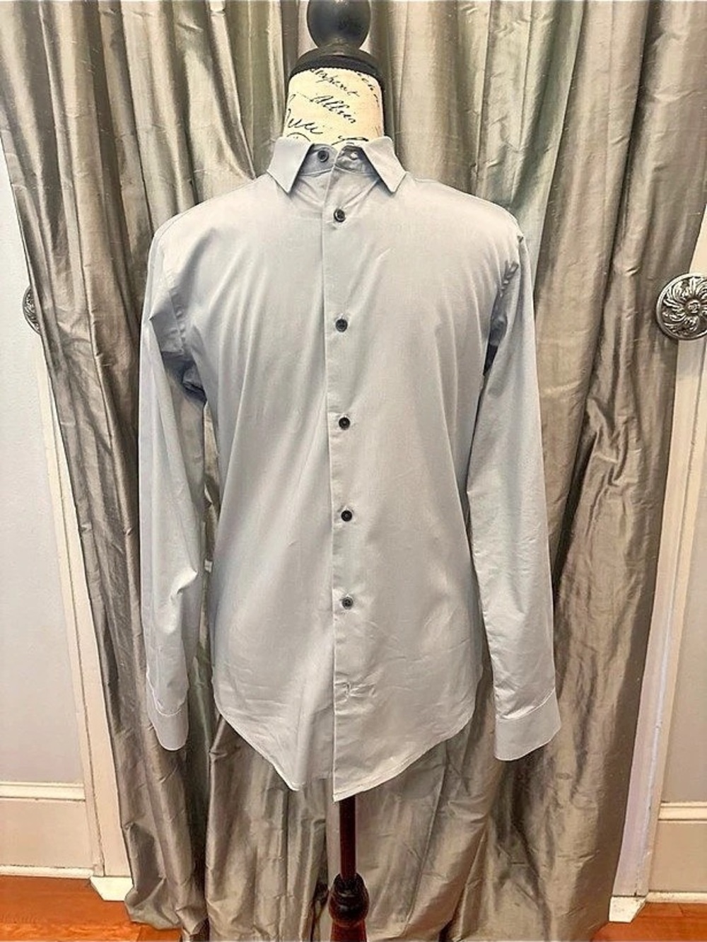 Calvin Klein Refined Slim Stretch Button-Down Shirt Gray Size 16